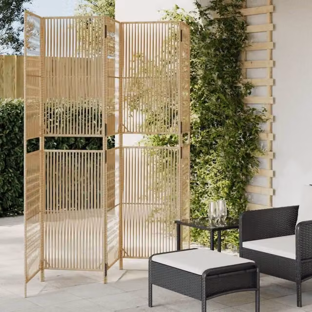 Berkfield Home 5 Panel Poly Rattan Room Divider in Beige