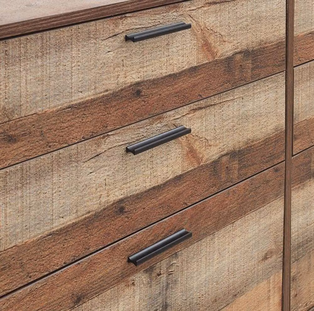 Timber Art Design Stretton Six Drawer Chest in Brown Oak and Black Industrial Style – 4