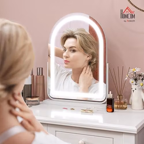 HOMCOM LED Vanity Dressing Table Mirror in White, Dimmable and Adjustable, W: 43 cm, H: 59 cm – 2