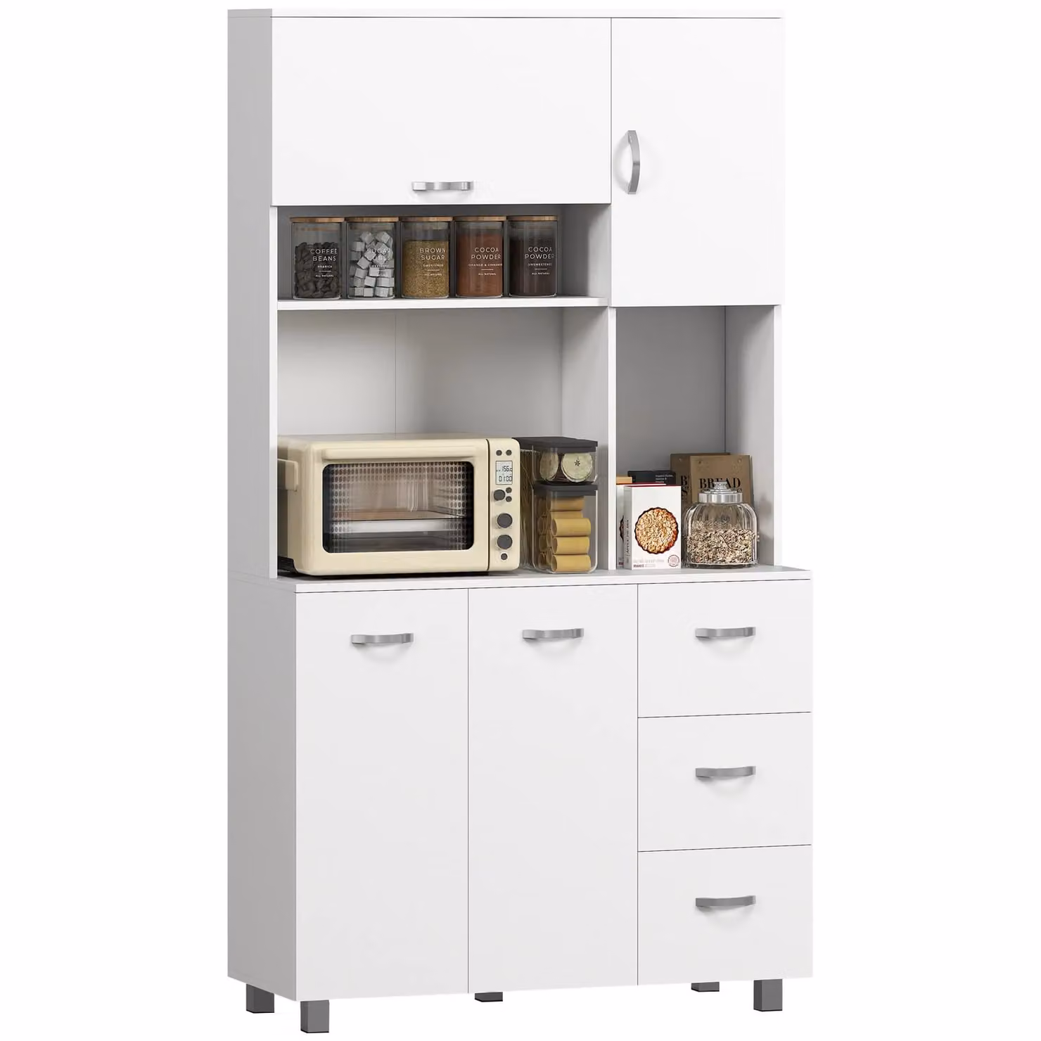 HOMCOM White Freestanding Kitchen Storage Cabinet with Drawers and Shelves – 2