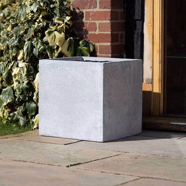 Primrose Grey Handmade Fiberstone Cube Planter Tub