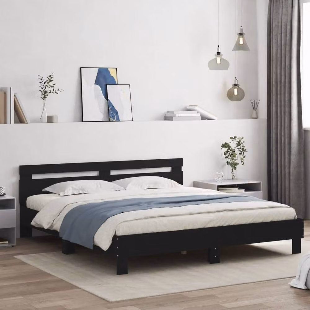 Berkfield Home Super King Bed Frame in Black with LED Under-Bed Lighting and USB Charging Ports, W/D/H: 180 x 200 cm – 2
