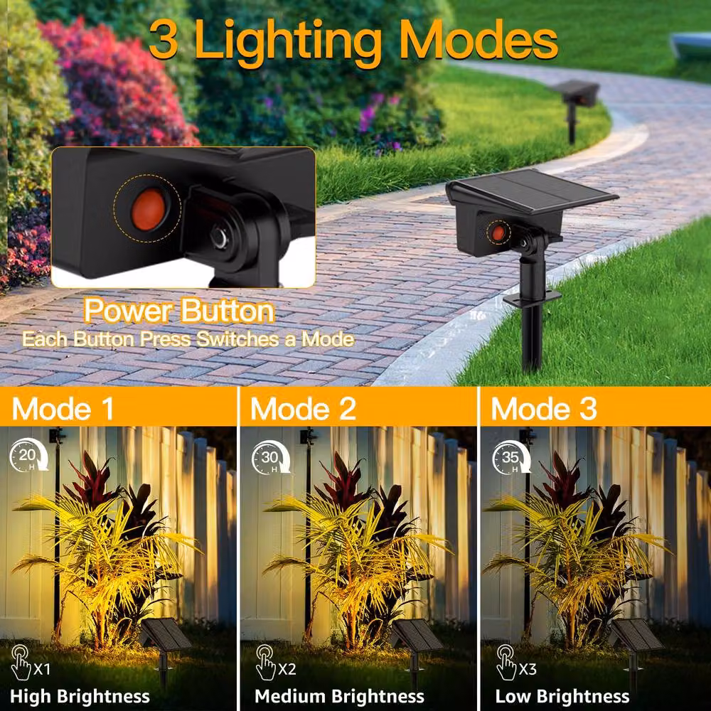 Ollny Solar Garden Stake Lights, 2 Pack, Warm White 3000K, IP65 Waterproof, Adjustable, Black – 3