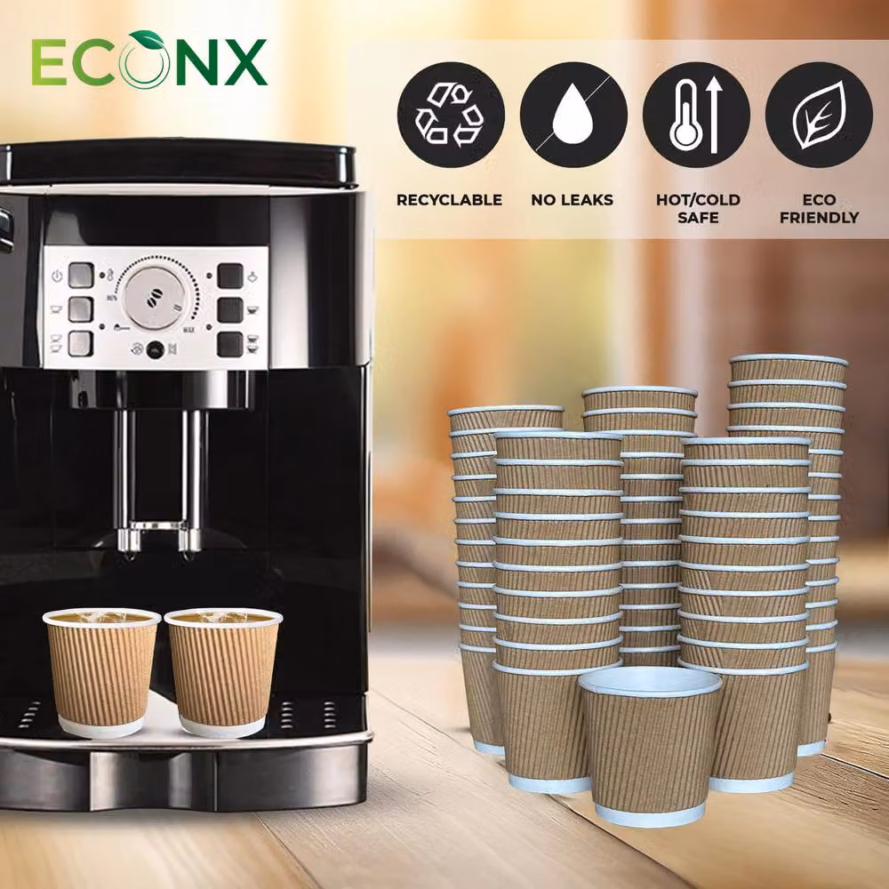 ECONX 200 Pack Disposable 3 Ply Ripple Kraft Paper Coffee Cups, 4oz, Brown – 6