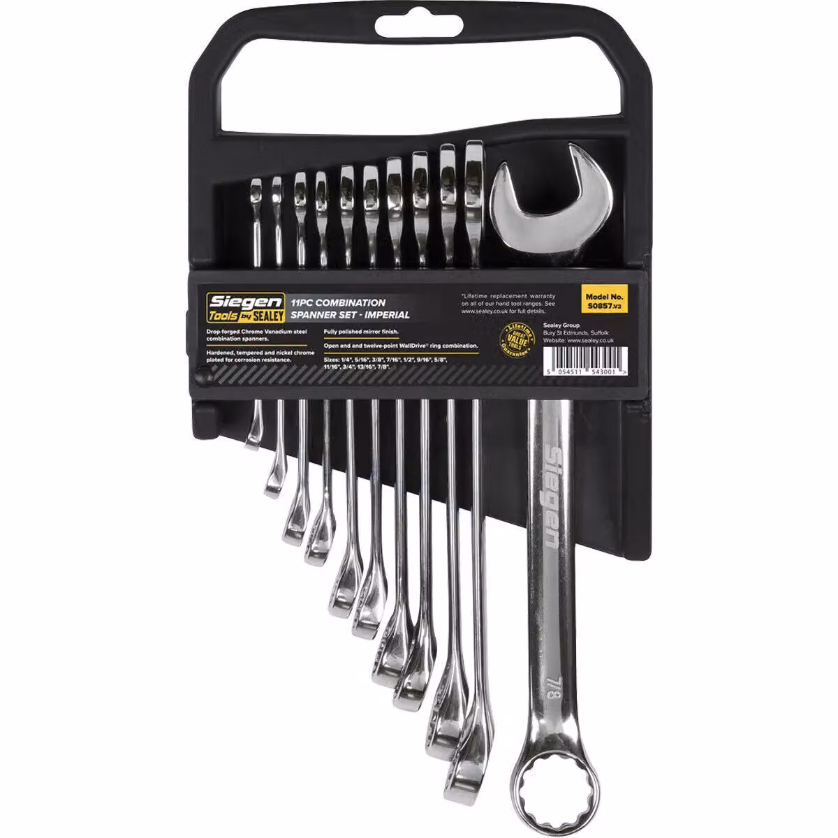 Loops 11pc Slim Handled Combination Spanner Set in Silver Chrome Vanadium Steel – 3