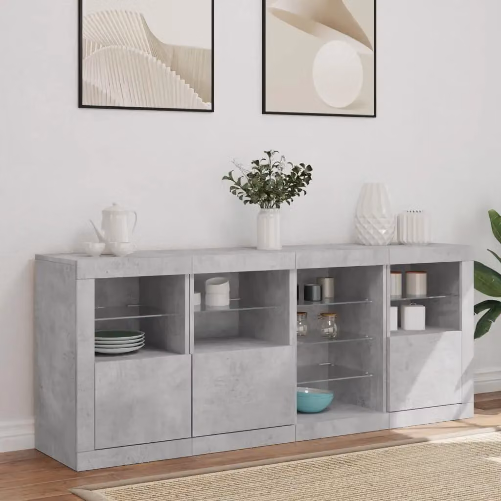 Berkfield Home Modern Sideboard with Integrated LED Lights in Concrete Grey, W/D/H: 164 x 37 x 67 cm – 2