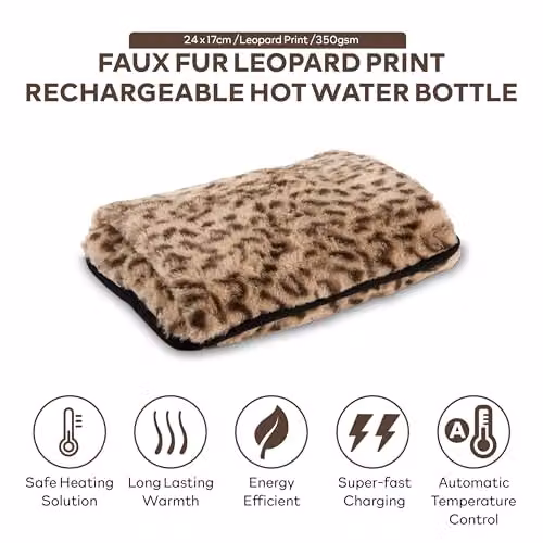 Carman Rechargeable Hot Water Bottle and Body Warmer with Automatic Temperature Control and Overheat Protection in Multicolour Leopard Print, H x 17 x 24 cm – 2