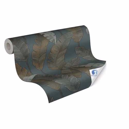 Livingwalls DESIGNDROP Botanical Non-Woven Pre-pasted Wallpaper in Green and Blue, W: 0.53 m, L: 10.05 m