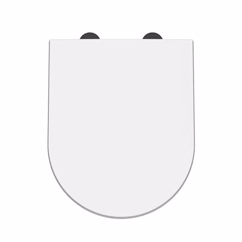 nuie NTS007B Modern D Shaped Soft Close Toilet Seat in White with Black Cover Caps, W: 37 cm, D: 7 cm, H: 45 cm