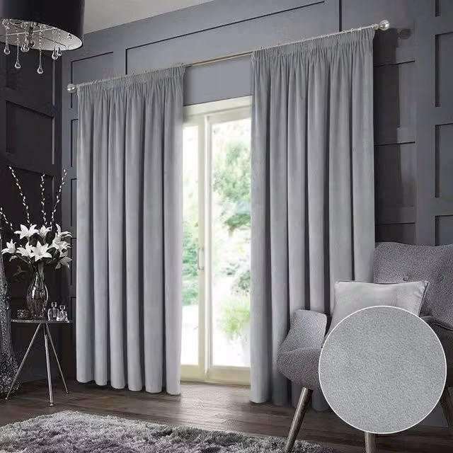 Luxury Living Montreal Thermal Blackout Velvet Curtains in Grey, Width: 117 cm, Drop: 137 cm