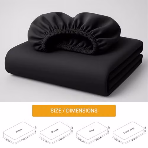 Pamposh Super King Mako Satin Cotton Fitted Sheet, Black, W/D/H: 180 x 200 x 35 cm – 7