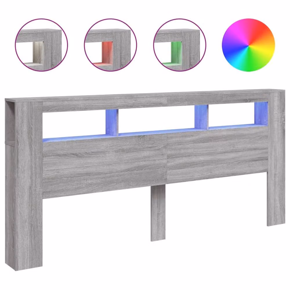 Berkfield Home Grey Sonoma LED Headboard with Integrated Shelf and Lighting, W/D/H: 220 x 18.5 x 103.5 cm – 2