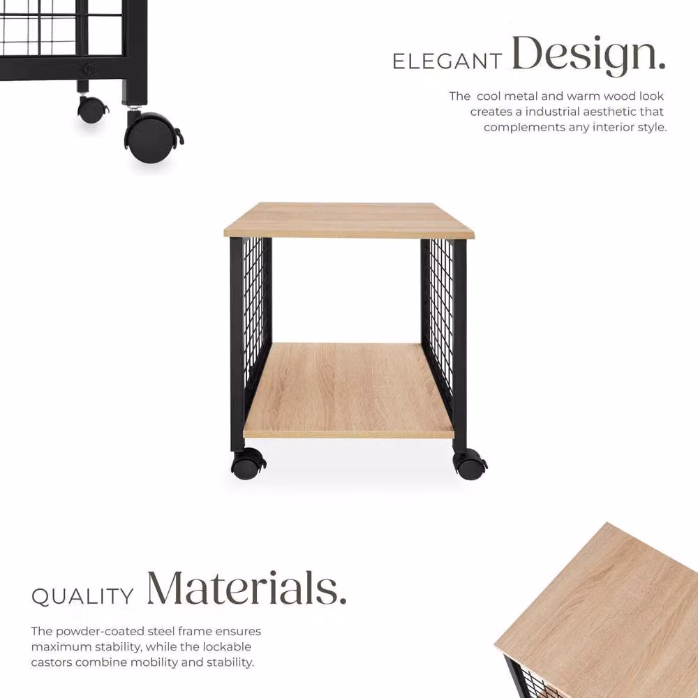 tectake Gary Bedside Table in Light Oak with Castors and Media Compartments – 3