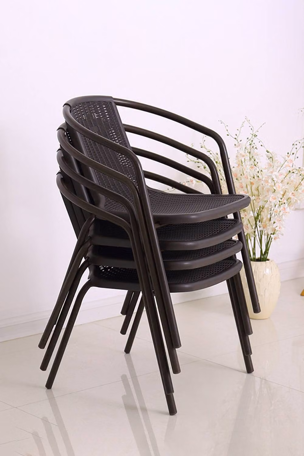 Living and Home Set of 4 Brown Rattan and Metal Stacking Garden Chairs – 4