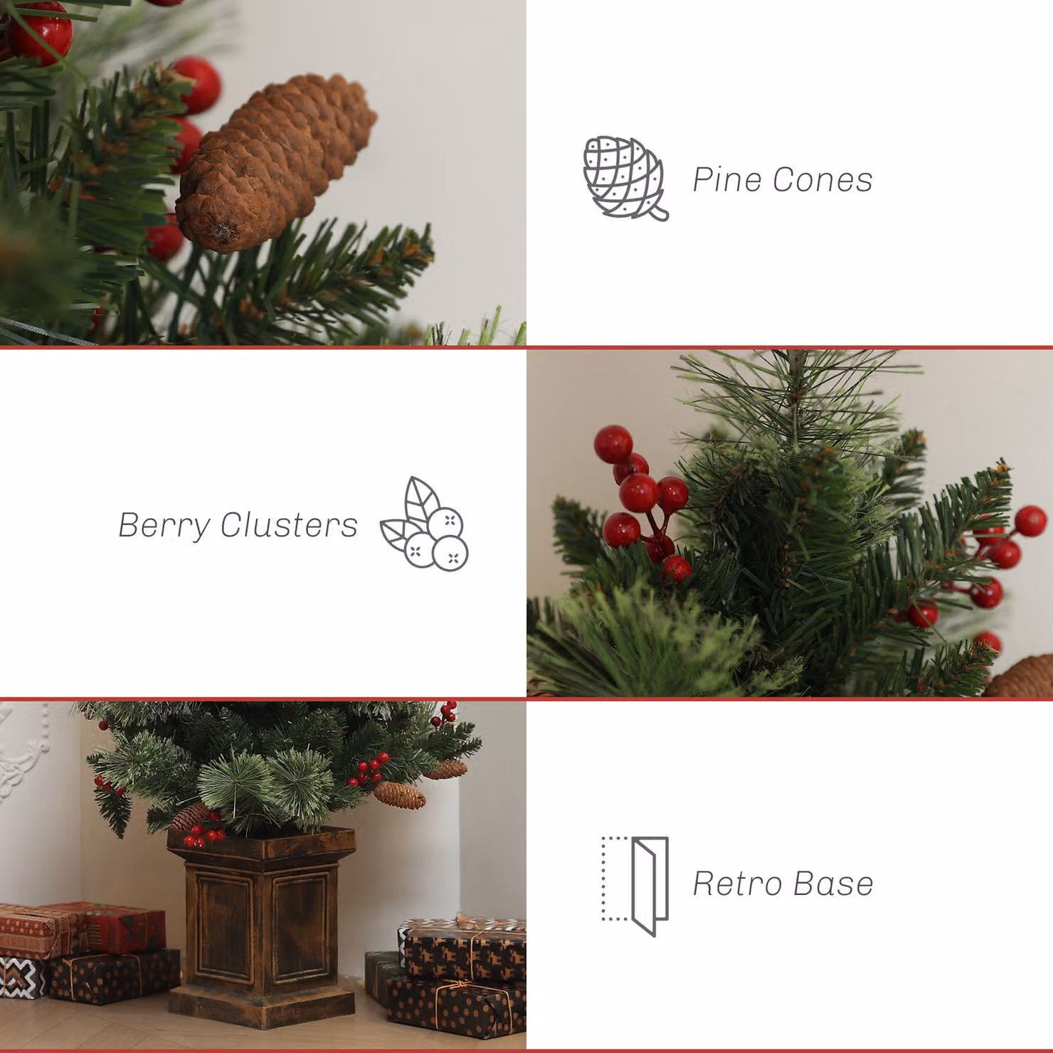 HOMCOM Small Green Christmas Tree with 100 Warm White LED Lights, 8 Modes and Red Berries, Height: 120 cm – 6