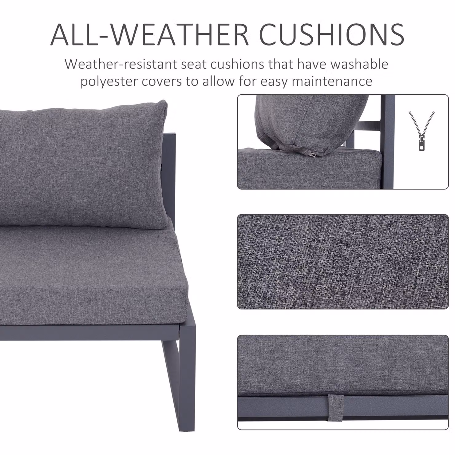 Outsunny 6 Piece L-Shape Sectional Sofa Set with Coffee Table and Ottoman, Grey Powder Coated Aluminium Frame – 3