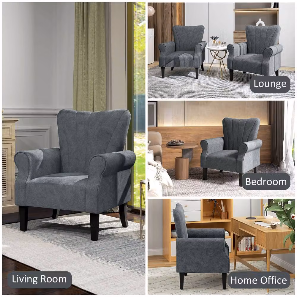 STILVORA Grey Fabric Lounge Armchair with Solid Wood Frame – 6