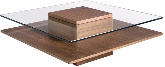 Angel Cerda Square Tempered Glass Coffee Table with Walnut Veneer in Brown, W/D/H: 100 x 100 x 35 cm – 1