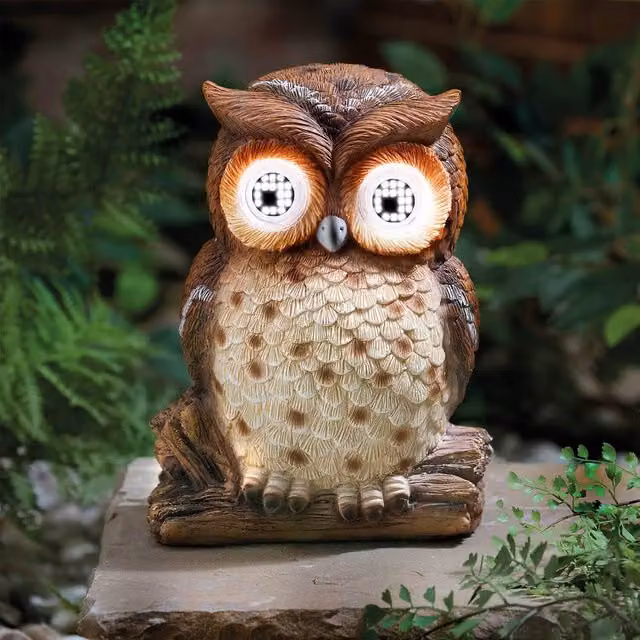 Gainsborough Solar-Powered LED Owl Ornament with Twinkling Eyes in Brown and Multicolour