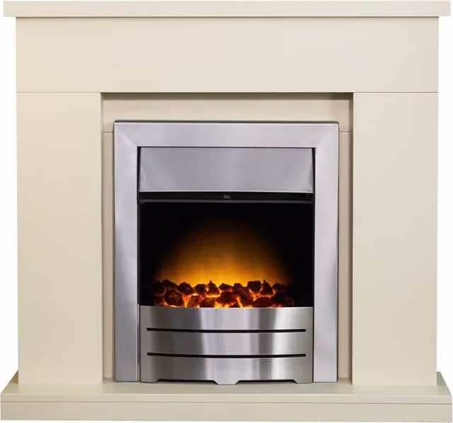 Adam Fires & Fireplaces Lomond Electric Fire in Pure White and Colorado Brushed Steel, 39 Inch, Grey