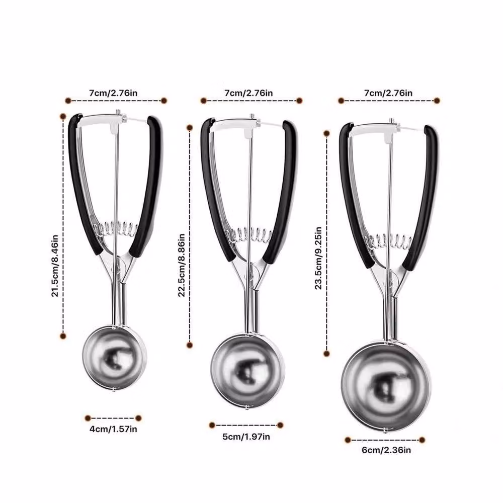Kelvenix 3-Piece Ice Cream Scoop Set in Black, Stainless Steel and Silicone – 2