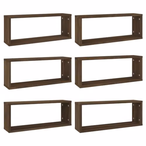 vidaXL Set of 6 Wall Mounted Cube Shelves in Brown, W/D/H: 60 x 16 x 23 cm