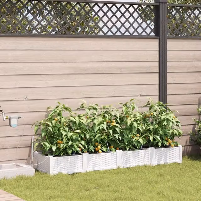 Berkfield Home Garden Planters with Water Irrigation System, 4 Piece Set, White