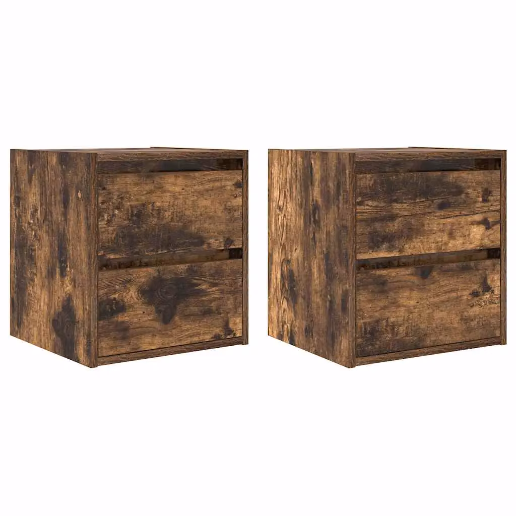 Berkfield Home Wall-mounted Bedside Cabinets, 2 Pack, Smoked Oak Brown, W: 38 cm, D: 34 cm, H: 40 cm – 2