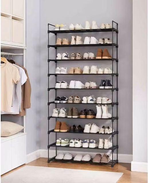 The Bazaarist 10 Tier Customizable Metal Shoe Rack, Black