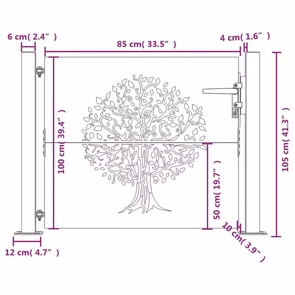 Berkfield Brown Corten Steel Garden Gate with Tree Design, W/H: 105 x 105 cm – 4