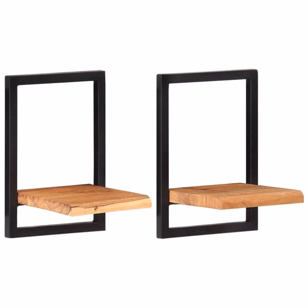Berkfield Home Set of 2 Industrial Wall Mounted Shelves in Brown Acacia Wood and Steel, W/D/H: 25 x 25 x 35 cm – 3
