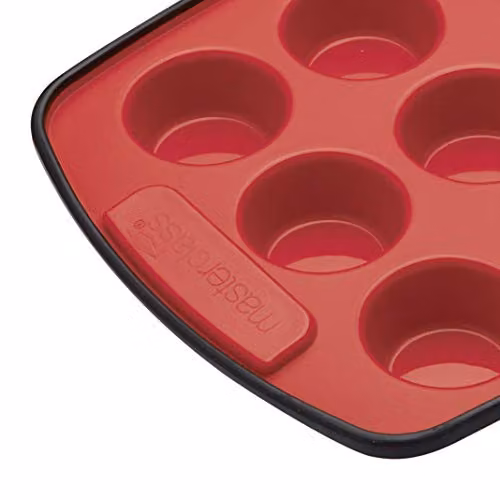 MasterClass Smart Silicone 12 Hole Mini Muffin Tray, Red and Black, W: 29 cm x D: 20 cm – 2