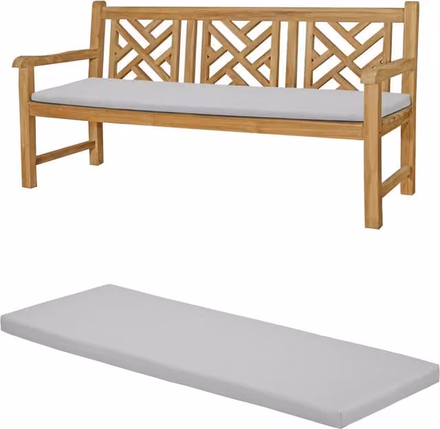 Gardenista Grey 4-Seater Rectangular Garden Bench Cushion with Water-Repellent Polyester Fabric and Removable Washable Cover
