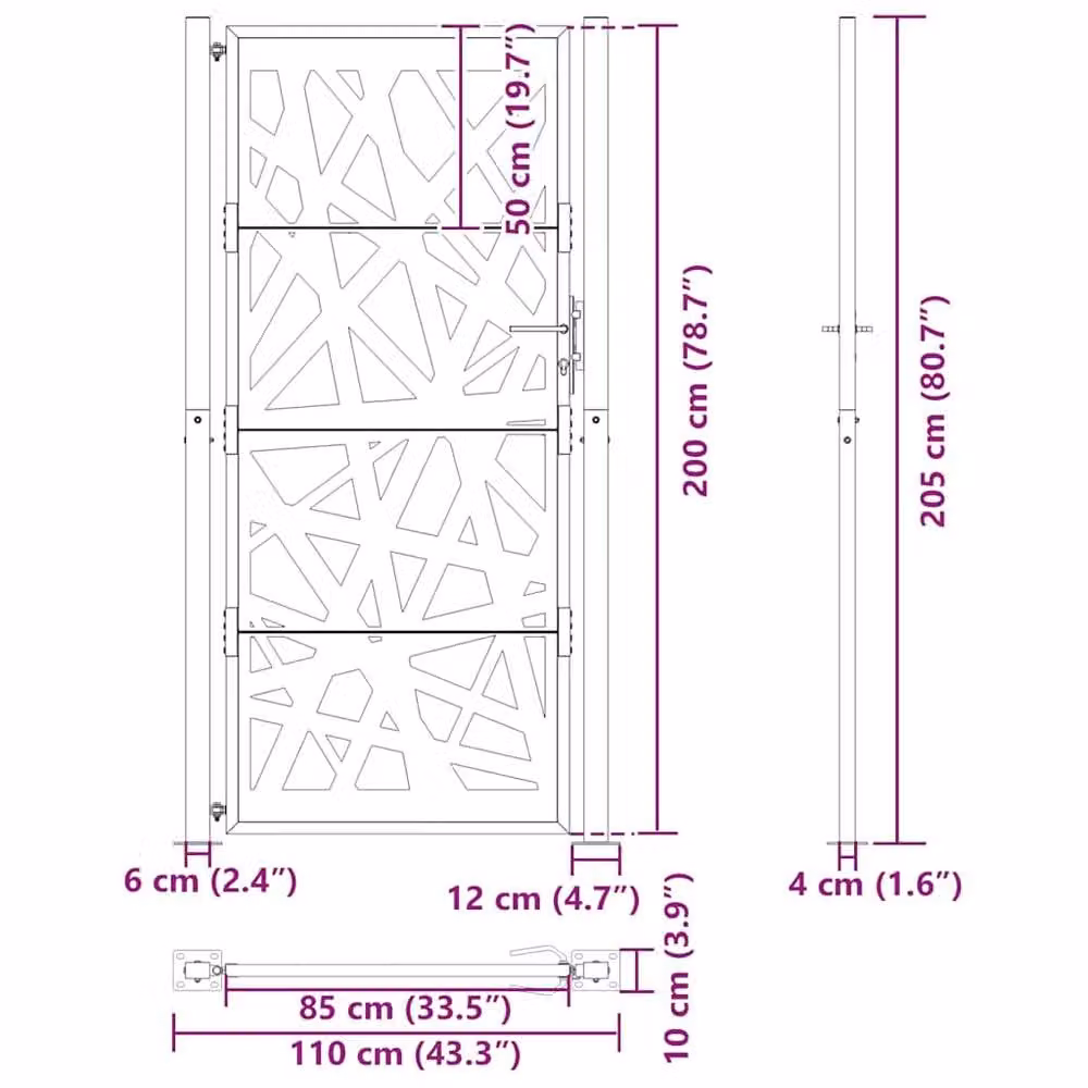 Berkfield Home Beautiful Garden Gate in Black Steel, W: 105 cm, H: 205 cm – 6