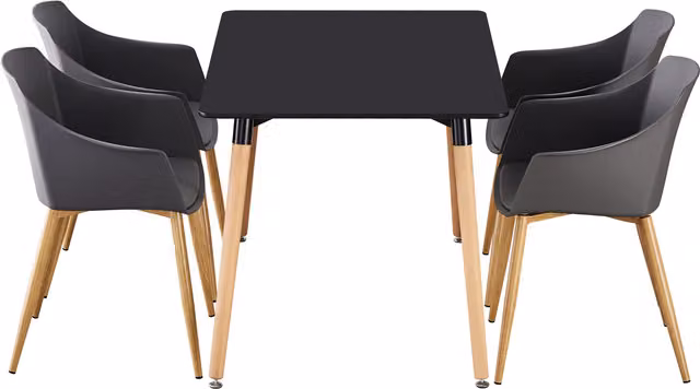 Life Interiors Olivia Halo Mid Century Dining Set with Black Rectangular Table and 4 Grey Chairs, W/D/H: 75 x 75 x 75 cm