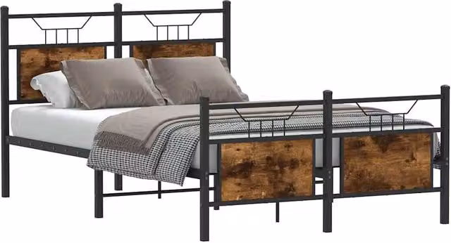 Berkfield Home Small Double Wood and Metal Bed Frame with Drawers in Smoked Oak Brown, W/D/H: 120 x 190 cm – 1