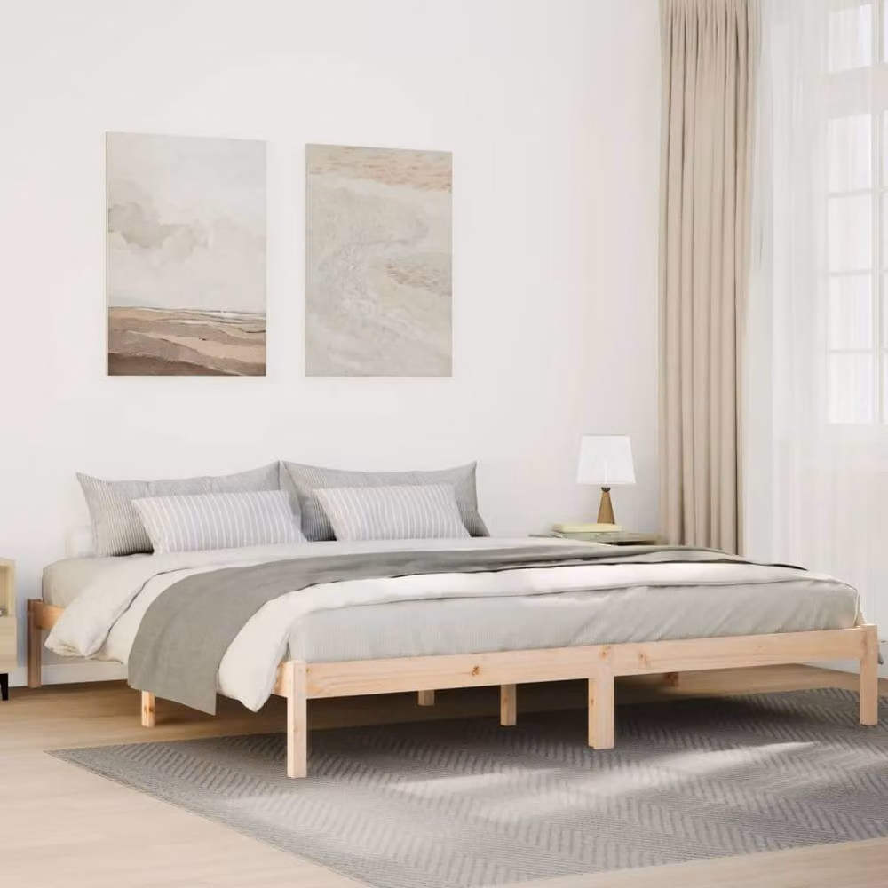 Berkfield Home Extra Long Solid Wood Bed Frame in Beige, W/D/H: 200 x 220 cm – 2