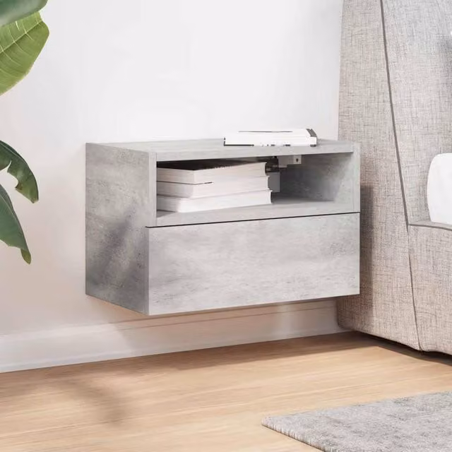 Berkfield Home Wall-mounted Bedside Cabinet in Concrete Grey, W/D/H: 45 x 26 x 28.5 cm – 1