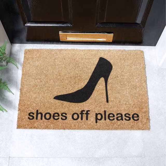 Artsy Mats Shoes Off Please Doormat, Brown Coir and Natural Rubber Non-Slip Rectangular Mat