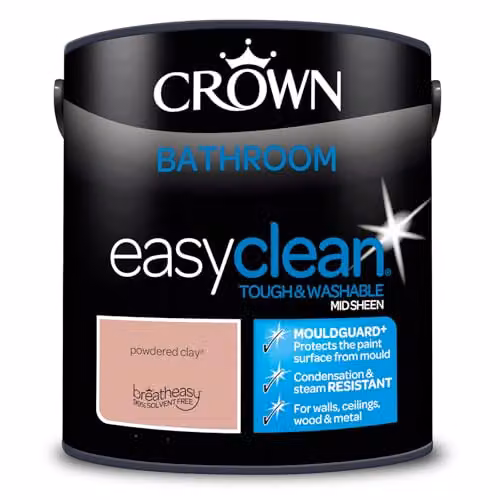 Crown Easyclean Blush Pink Anti Mould Bathroom Paint, Mid Sheen, 2.5L – 3