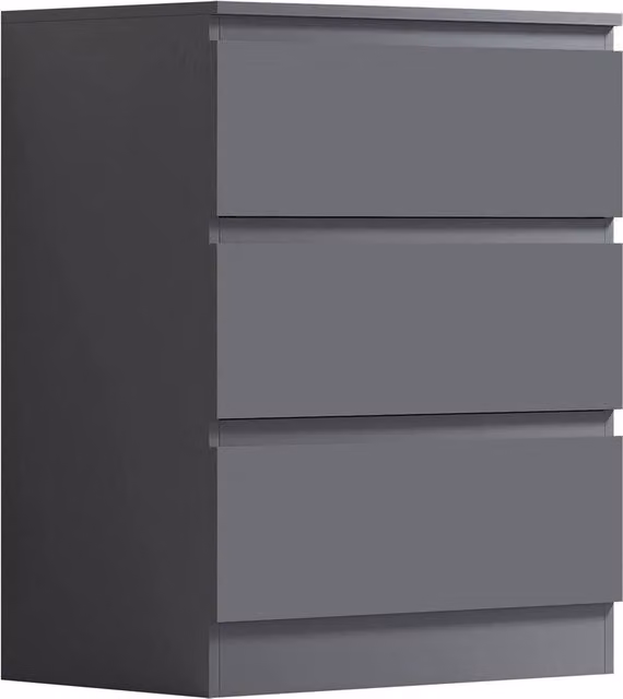 FLAVORA Scandinavian Matt Grey Handleless 3 Drawer Bedside Chest – 1