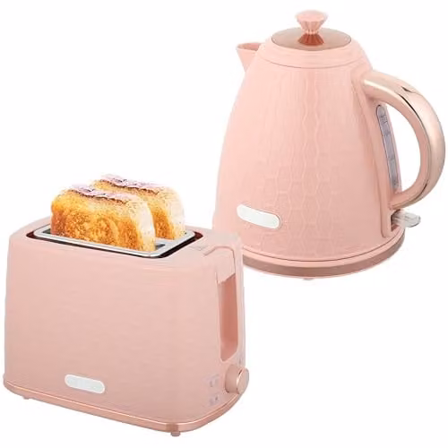 HOMCOM Kettle and 2 Slice Toaster Set in Pink with 1.7 l Jug Kettle and Limescale Filter