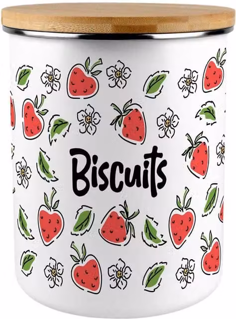 Purely Home Strawberry Flowers Extra Large Enamel Metal Biscuit Tin in Red and White