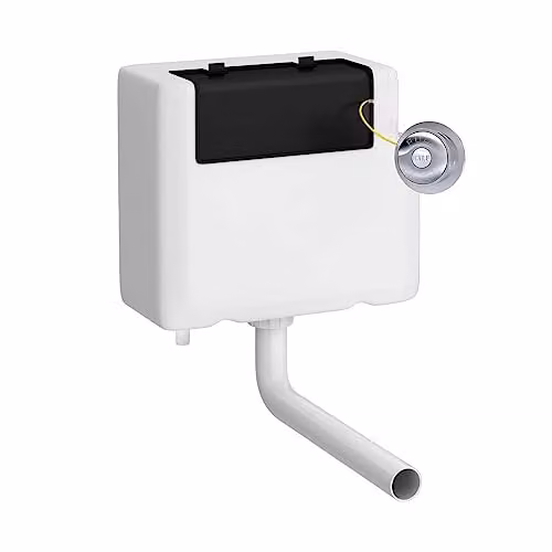 nuie XTY8T01B Traditional Dual Flush Concealed WC Cistern with Bottom Outlet and Round Chrome Push Button, White and Silver