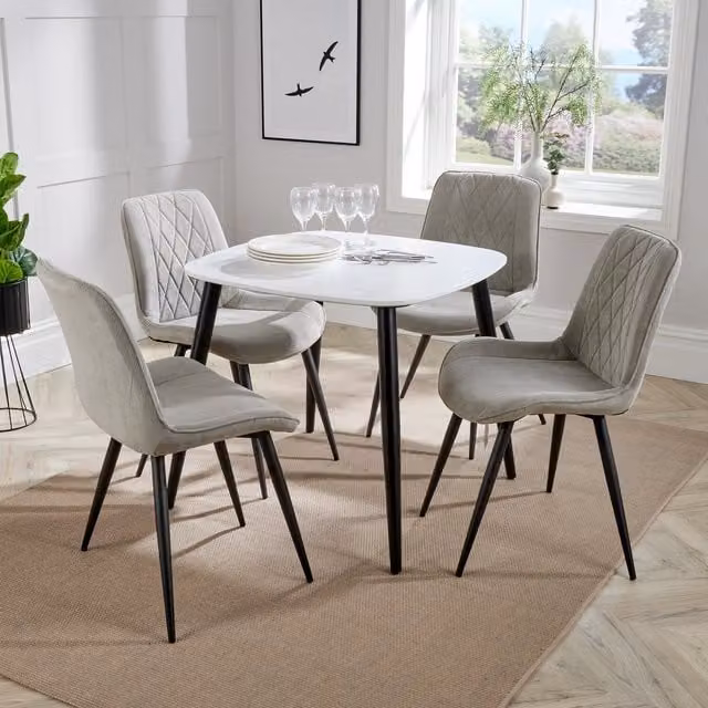 Core Products Ltd Aspen Square Dining Table and 4 Diamond Stitch Chairs in Light Grey and Blue