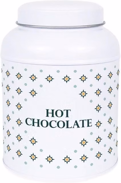 Purely Home Octagonal Stars Hot Chocolate Canister with Small Dome Lid, White Metal Kitchen Storage Tin
