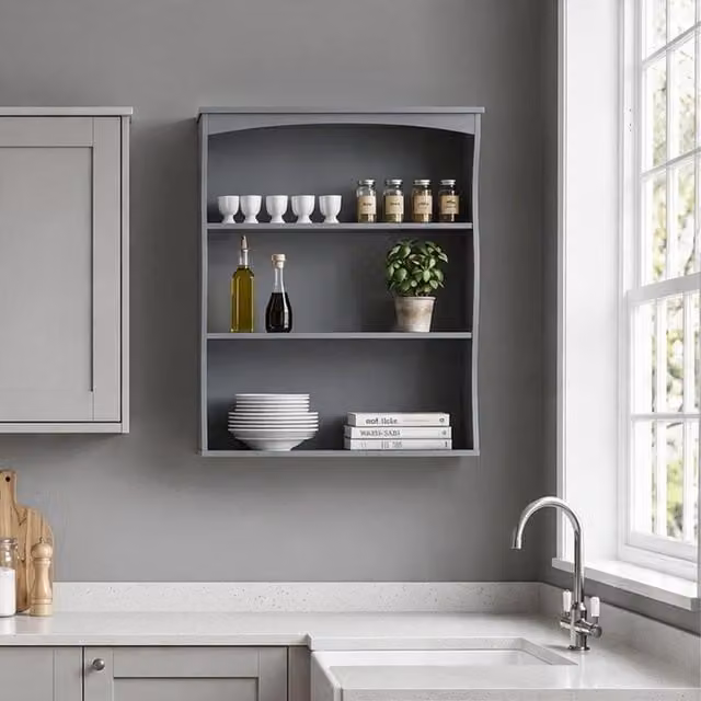 Home Source Polar 3 Tier Wall Mounted Kitchen Storage Shelving Unit in Grey
