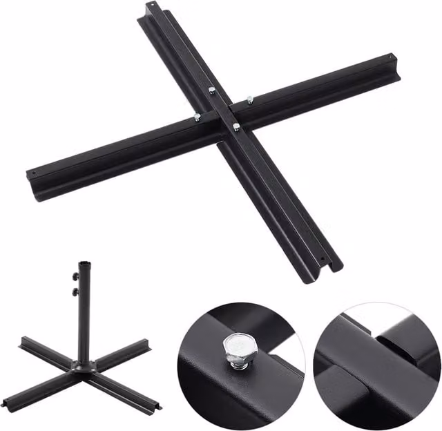 Kidkid Black Metal Free Standing Parasol Cross Base for Garden and Terrace