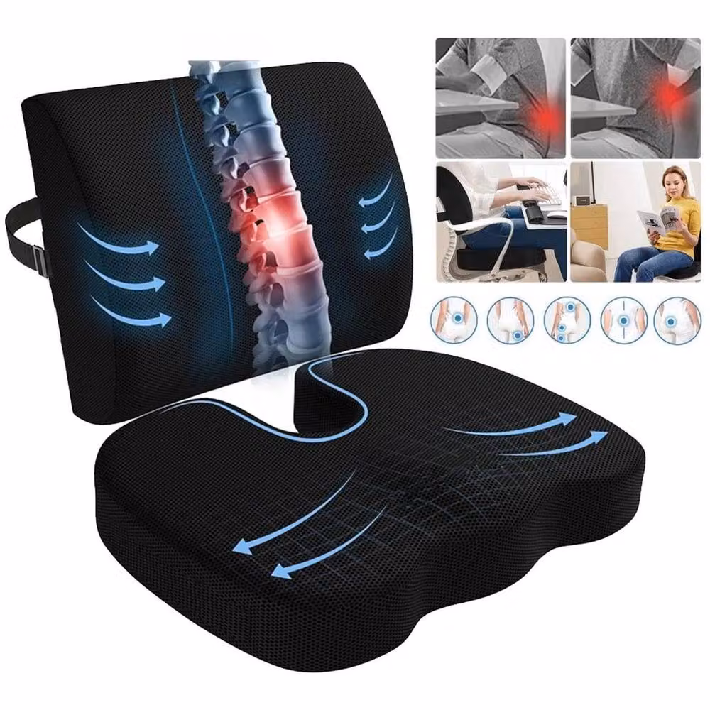 FLAVORA Orthopaedic Memory Foam Back and Seat Support Combo Coccyx Cushion, Black, W/D/H: 190 x 100 x 2 cm – 2