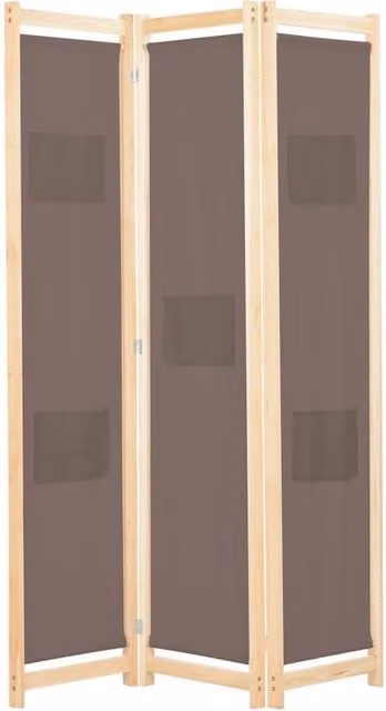 Berkfield Home 3-Panel Brown Fabric and Wood Room Divider, W/D/H: 120 x 4 x 170 cm